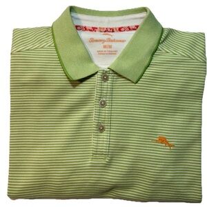 Tommy Bahama Pima cotton Light Green Striped men’s Polo Shirt M Medium
